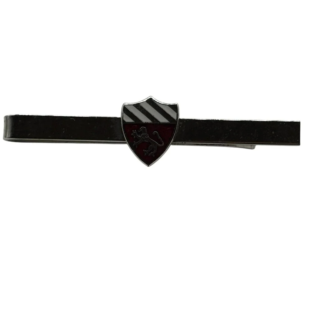Fighting Lion Crest‎ Square Cuff Links Tie Bar Set Black Red Silver Tone Vintage